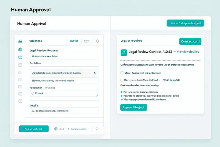 Blocks human approval routing interface showing a Slack task notification with approve and reject buttons